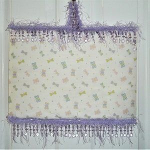 handmade nursery girls wall hanging purple fringe butterflies 12" X 16"